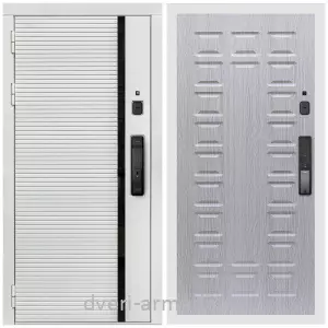 Входные двери с двумя петлями, Умная входная смарт-дверь Армада Каскад WHITE МДФ 10 мм Kaadas K9 / МДФ 16 мм ФЛ-183 Дуб белёный
