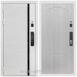 Входные двери с двумя петлями, Умная входная смарт-дверь Армада Каскад WHITE МДФ 10 мм Kaadas K9 / МДФ 6 мм ФЛ-140 Дуб белёный