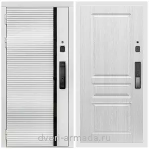 Входные двери с двумя петлями, Умная входная смарт-дверь Армада Каскад WHITE МДФ 10 мм Kaadas K9 / МДФ 16 мм ФЛ-243 Дуб белёный