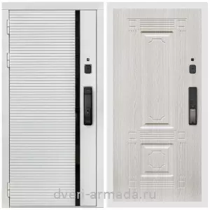 Входные двери с двумя петлями, Умная входная смарт-дверь Армада Каскад WHITE МДФ 10 мм Kaadas K9 / МДФ 16 мм ФЛ-2 Дуб белёный