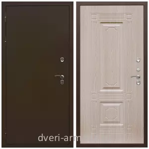С порошковым напылением, Дверь входная стальная уличная для загородного дома Армада Термо Молоток коричневый/ МДФ 16 мм ФЛ-2 Дуб белёный