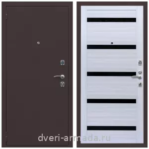 С теплоизоляцией для квартиры, Дверь входная Армада Комфорт Антик медь / МДФ 16 мм СБ-14 Сандал белый стекло черное
