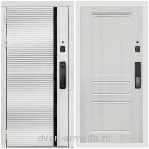 Входные двери с двумя петлями, Умная входная смарт-дверь Армада Каскад WHITE МДФ 10 мм Kaadas K9 / МДФ 6 мм ФЛ-243 Лиственница беж